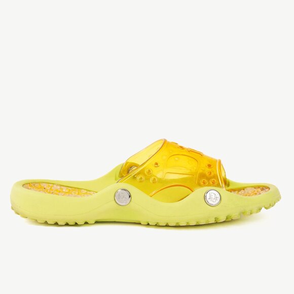 Dior Y2K Yellow Perforated Logo Rubber Slide Sandals - Picture 2 of 11
